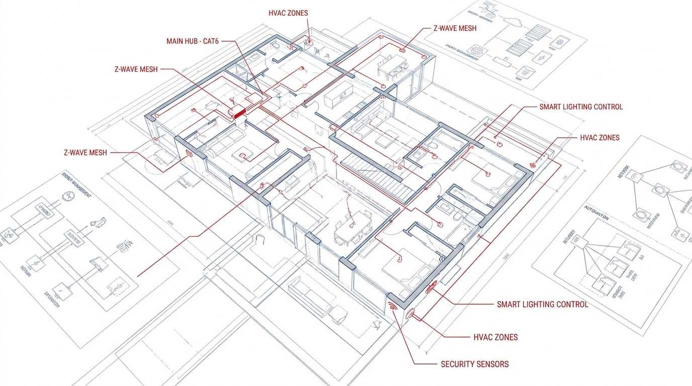 Smart-home system planning diagram for a modern villa